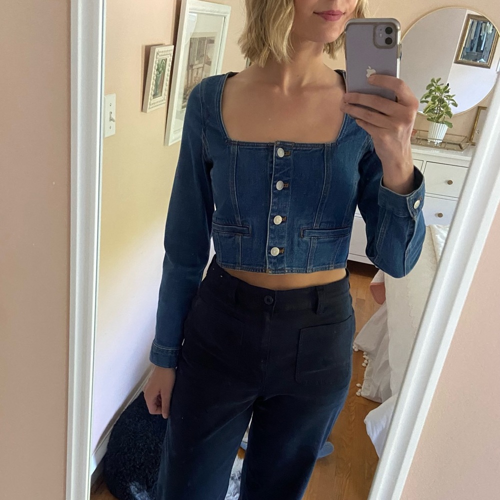 Madewell Denim Square Neck Top in Hallwood Wash: NWT! - Picture 2 of 8